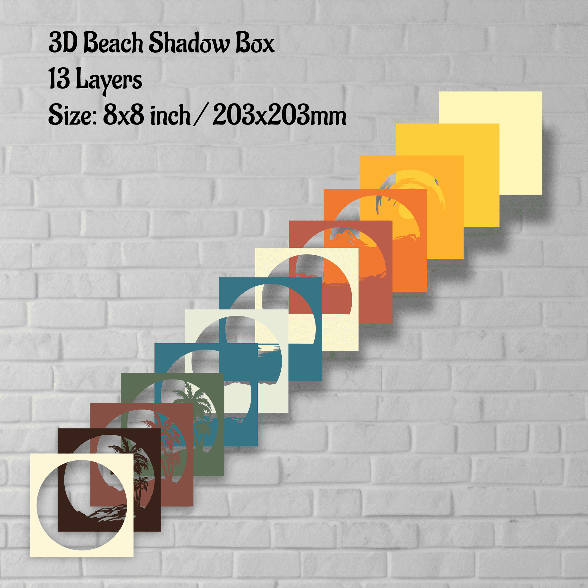 3D Beach Shadow Box, 3D palms layered svg, cutting files, Svg for Cricut, Paper cut Template - Cut Files Shop