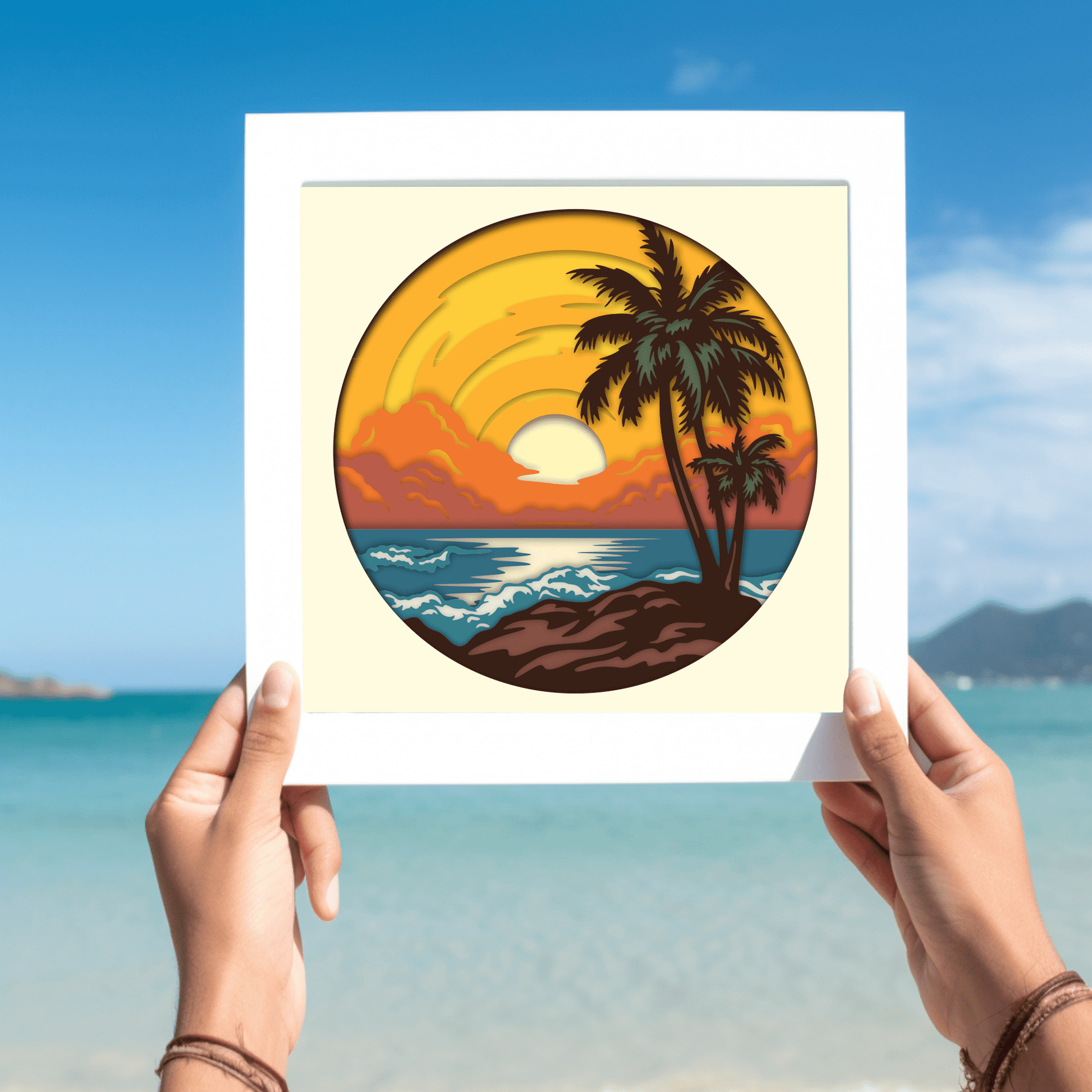 3D Beach Shadow Box, 3D palms layered svg, cutting files, Svg for Cricut, Paper cut Template - Cut Files Shop