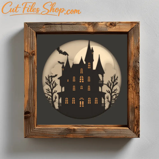 3D Shadow Box SVG Haunted House, Layered Halloween Papercut Template, DIY Home Decor, Instant Download