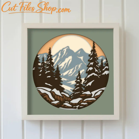 3D Snowy Mountains Shadow Box Crafts, Multilayer Svg for Cricut, Paper cut Template, Winter Home Decor DIY, glowforge Cut files, cnc files for Wood, Papercraft, Cardstock