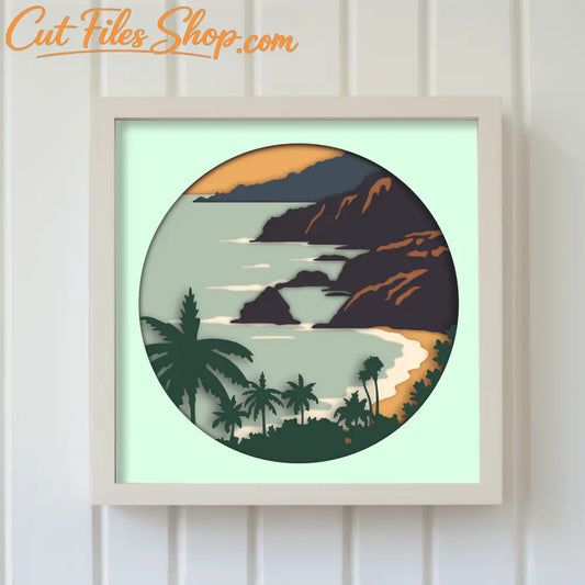 3D Layered Tropical Beach Scene SVG, 3D Shadow Box Templates, Papercut Layered Svg, Cut files for Cricut - Cut Files Shop