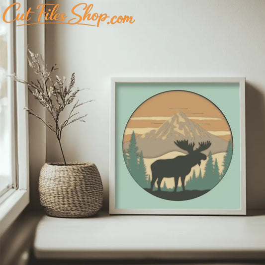 Moose 3D Shadow Box SVG – Layered Papercraft & CNC Cutting Files