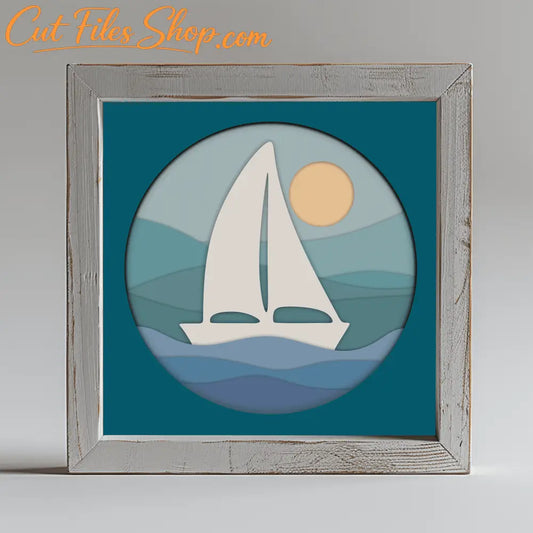 Multilayer 3D Sailboat Shadow Box SVG, Unique Gift DIY, Paper Art Template, Cardstock SVG, Shadow Box Crafts