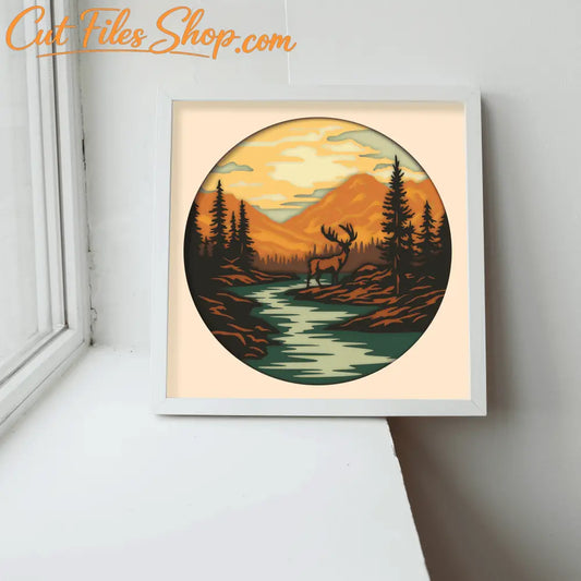 3D Shadow Box, 3d deer Layered Svg, 3d Nature Scene Snadow Box, Multilayer Svg, Paper cut Template - Cut Files Shop