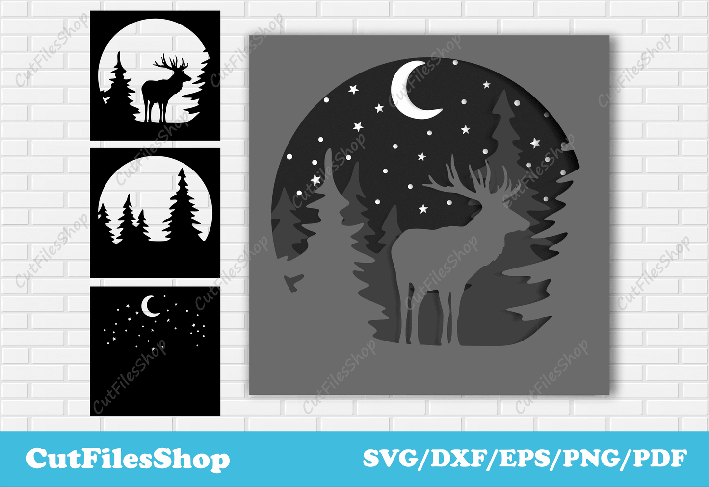 Deer 3D Layered Svg Cut Files, 3d decor Dxf for laser cut, Wall art svg, deer shadowbox dxf, animals 3d svg, deer 3d svg cut file, Christmas 3d layered svg cut file, Christmas shadowbox svg, laser cut design