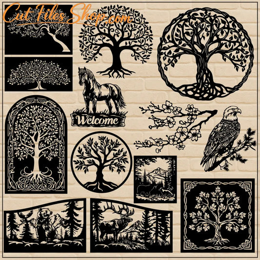 Laser cut forest animal designs for CNC and Glowforge in SVG and DXF format