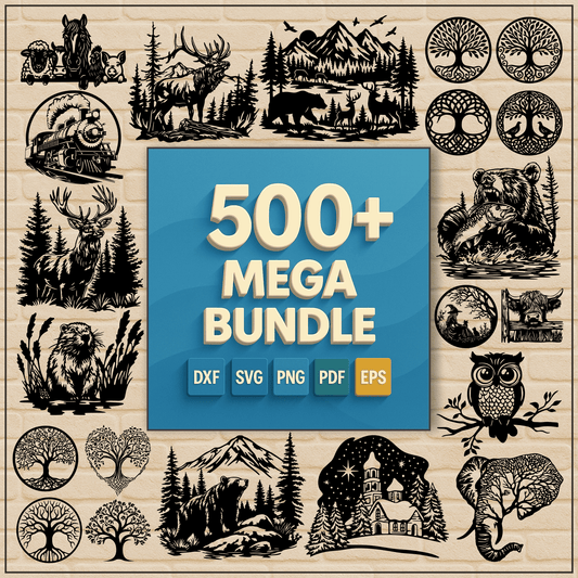 500+ Mega Bundle of CNC SVG DXF PNG PDF EPS files for laser cutting and Cricut