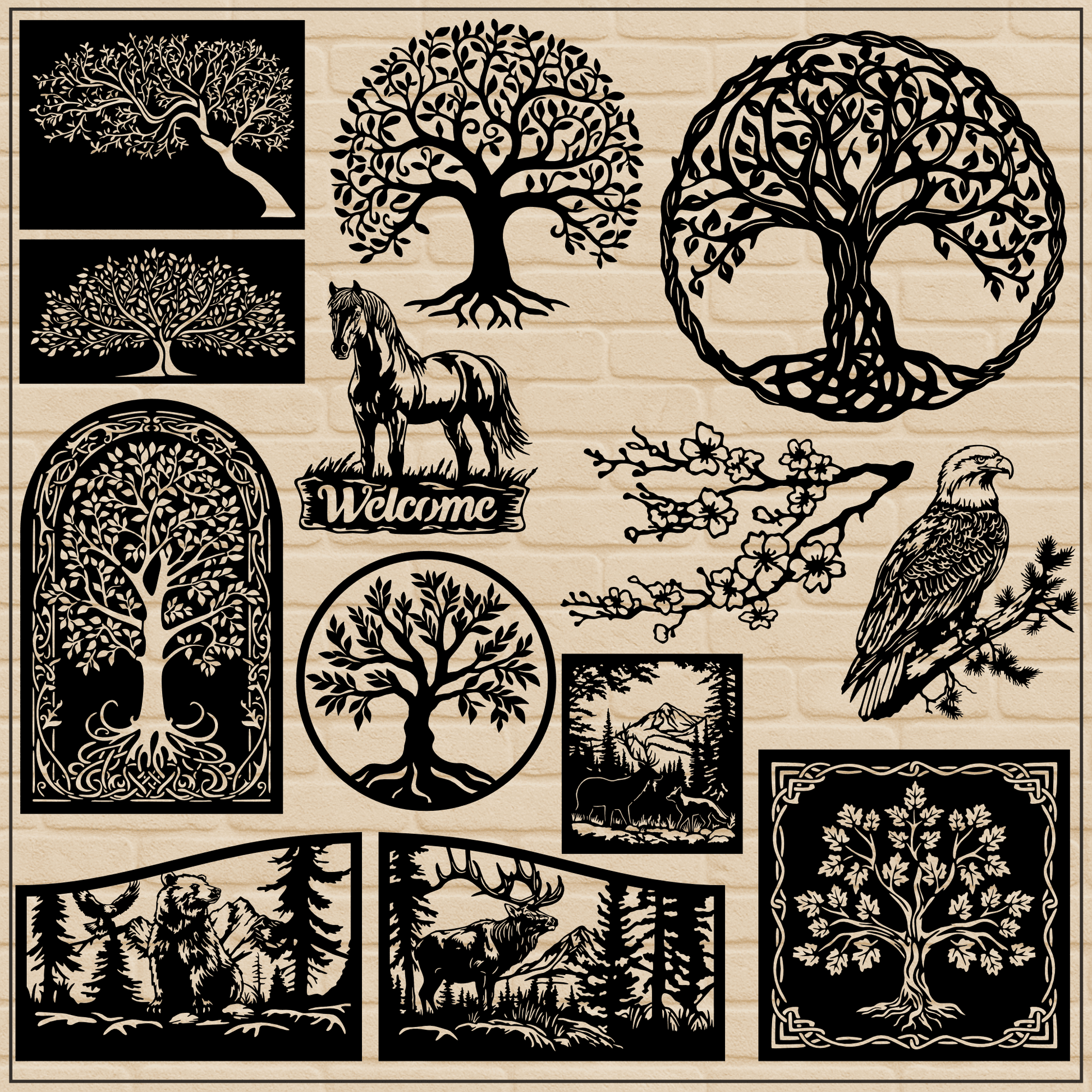 Laser cut forest animal designs for CNC and Glowforge in SVG and DXF format