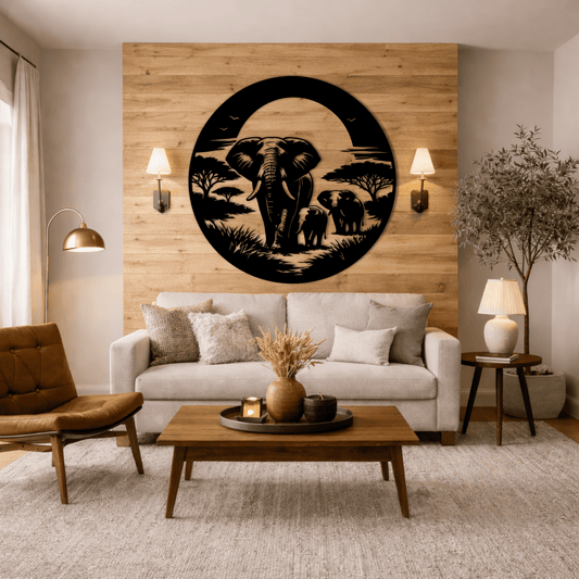 Elephant family silhouette SVG file for plasma and wood engraving