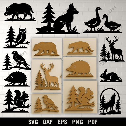 Wildlife scene SVG file for laser cutting