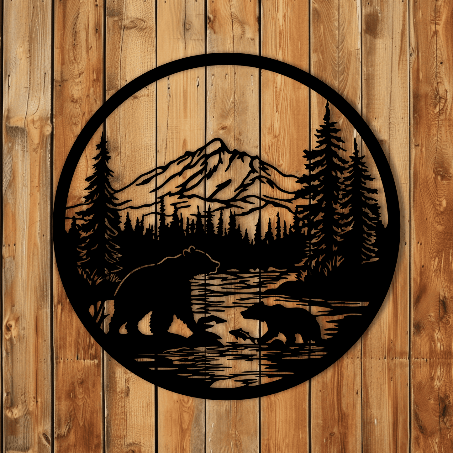 Bear Fishing Design – DXF for CNC, SVG for Cricut & DIY Metal Decor