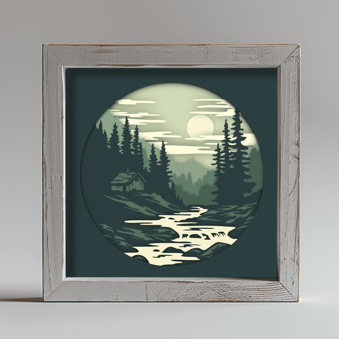 Layered Cabin Scene SVG for Cricut & Silhouette, Multilayer Design, Paper Craft