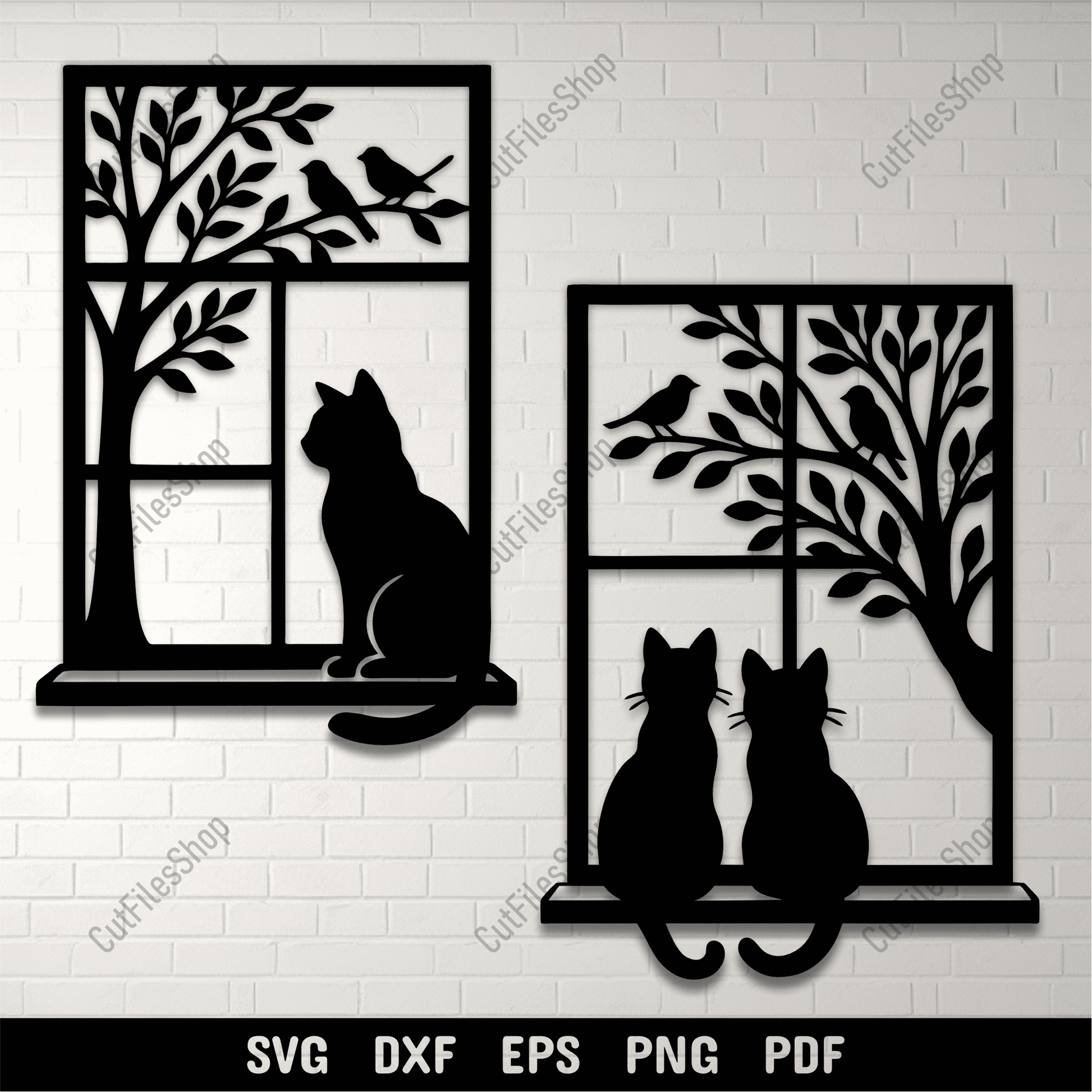 Cat silhouette in window SVG cutting file