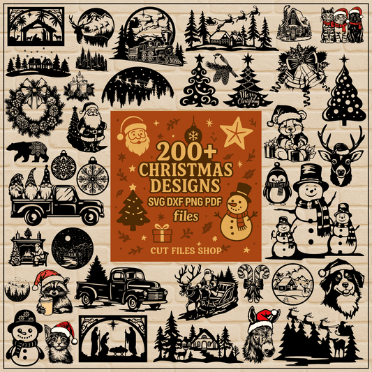 200+ Christmas SVG designs preview for Cricut and laser cutting