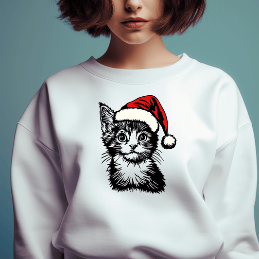 Santa Hat Sublimation & Christmas Cat SVG, Cutting Files for Cricut & Silhouette, Perfect for T-Shirt Design, Cuttable svg files