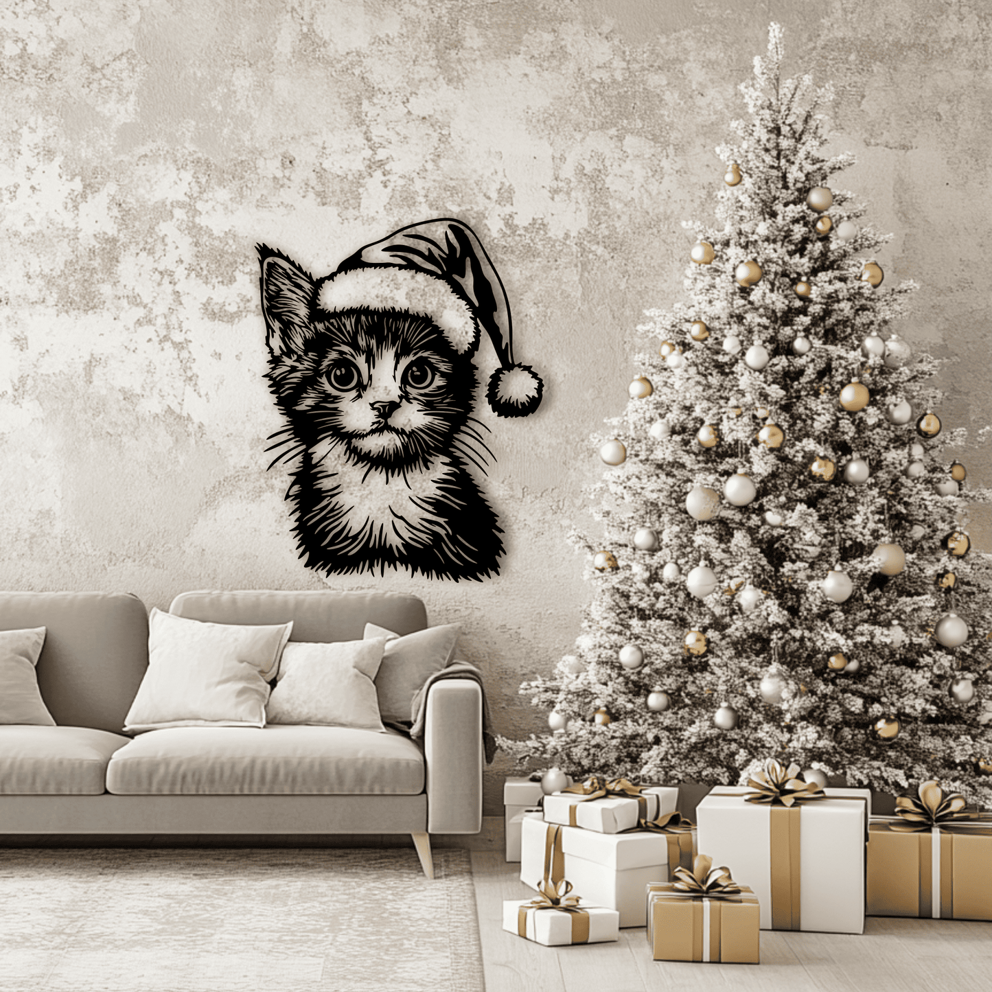 Creative Christmas Cat SVG, Santa Hat Sublimation, Cutting Files for Cricut & Silhouette, Christmas Plywood Decor DIY, Cut files Shop
