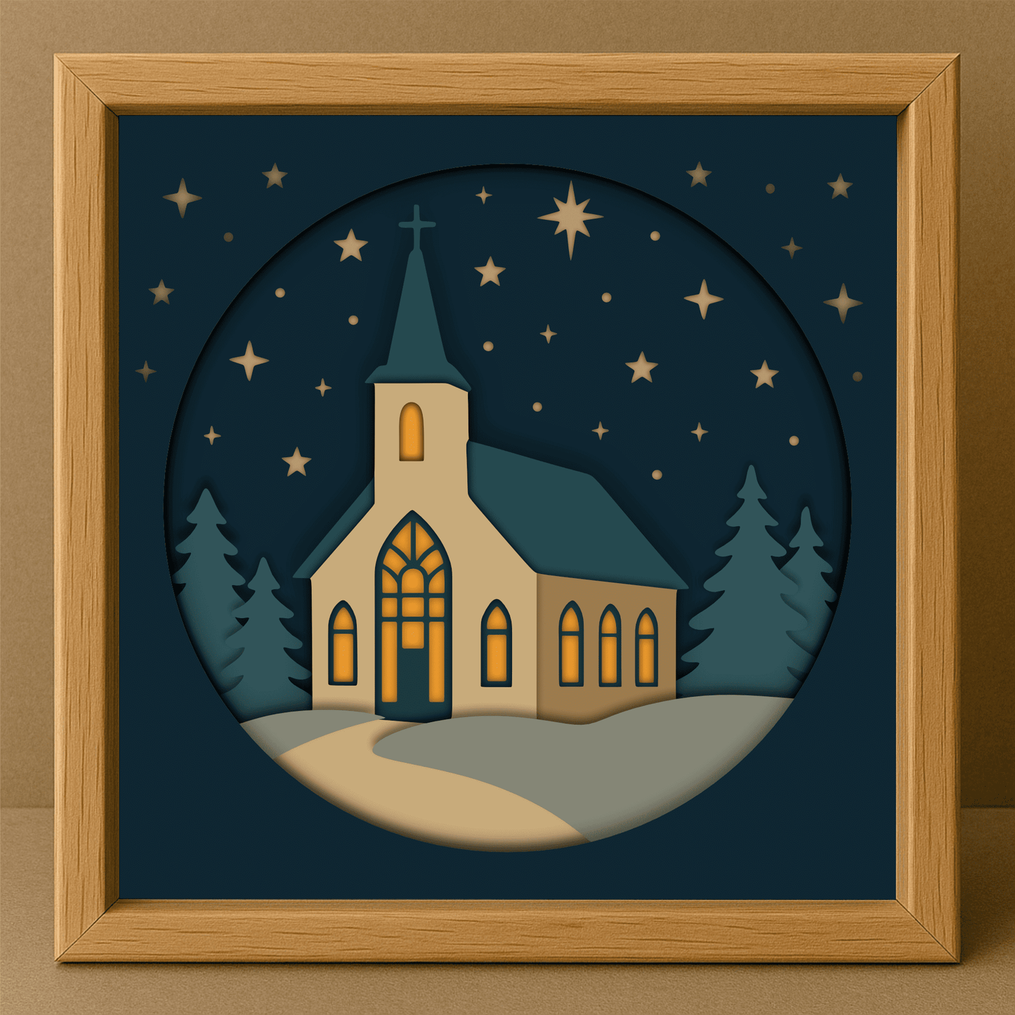 Christmas church 3D shadow box layered SVG DXF PDF EPS template