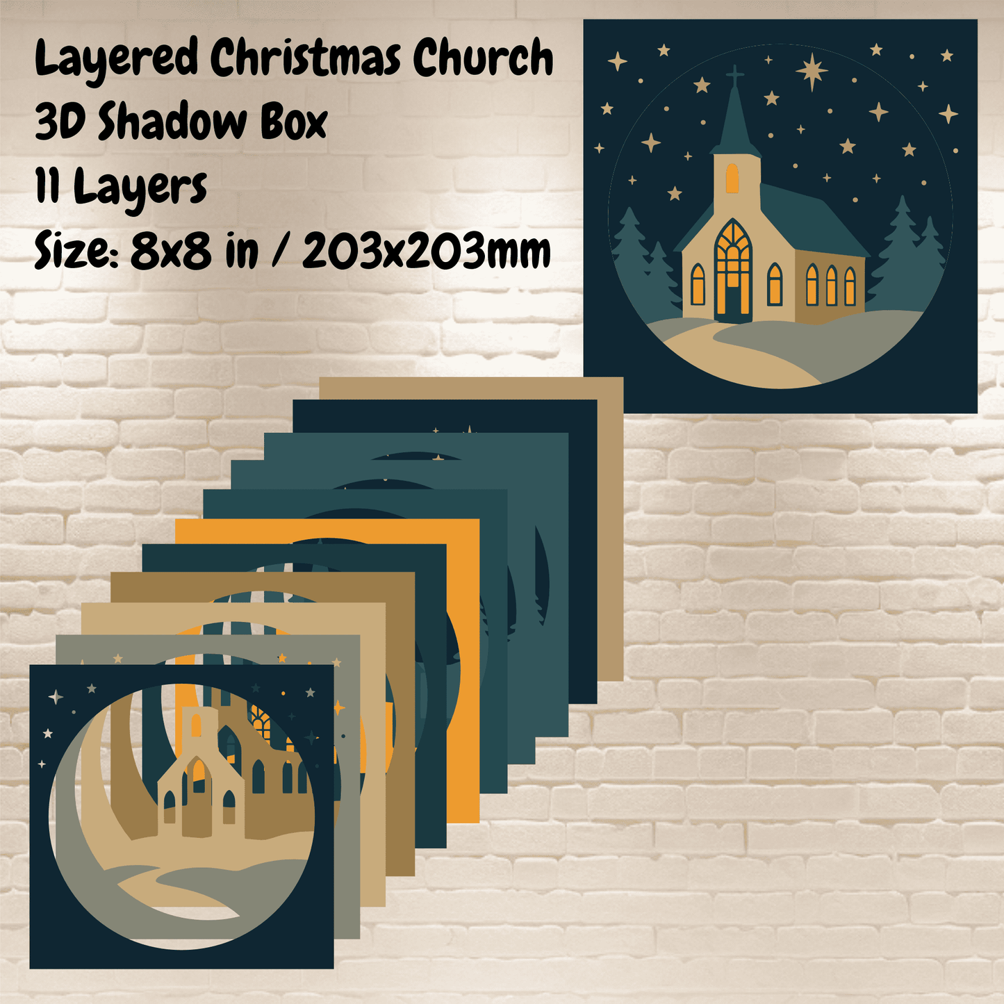 Peaceful holiday church silhouette 3D papercraft SVG DXF EPS