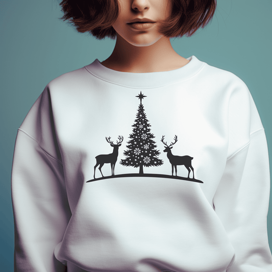 Christmas Tree & Reindeer SVG, Vector Cutting Files for Cricut & Glowforge, DXF for CNC, Sublimation PDF Design, Christmas Sweatshirt Design