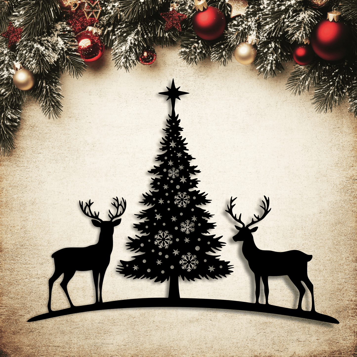 Reindeer and Christmas Tree SVG, Vector Cut Files for Cricut & Glowforge, DXF for CNC, PDF for Sublimation, Christmas Wall Decor DXF