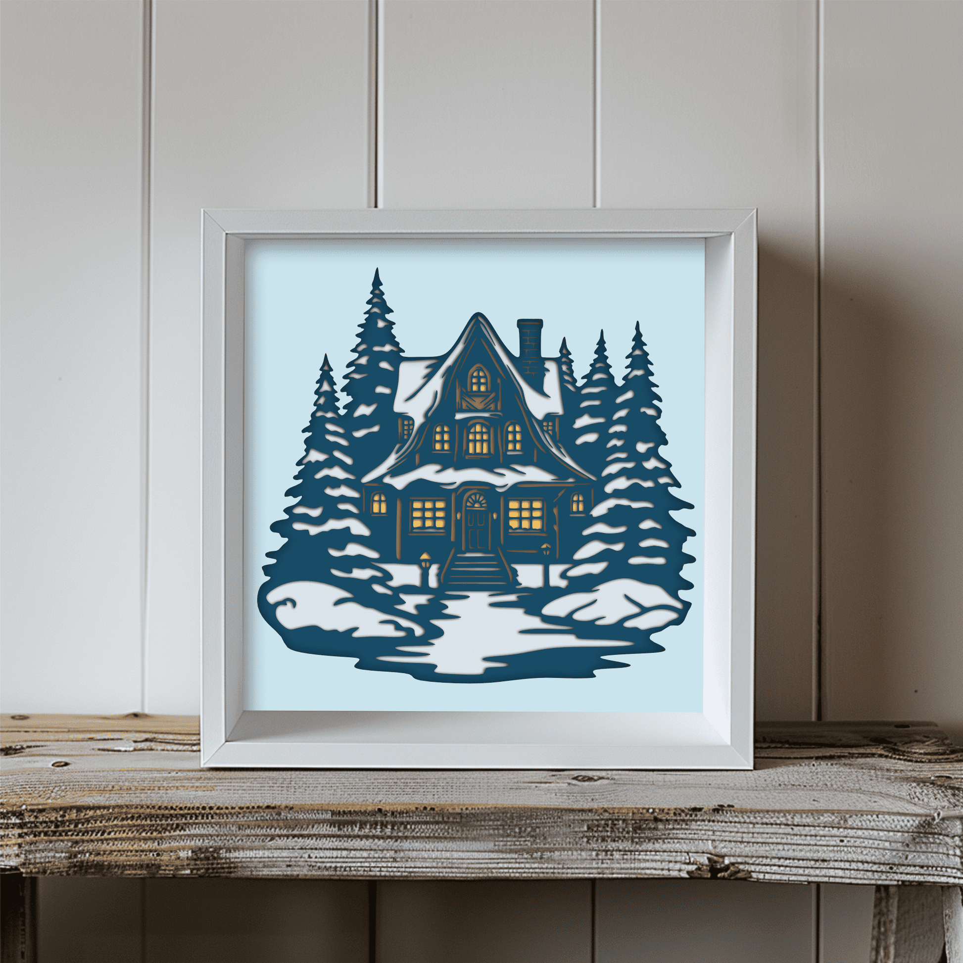 Preview of Christmas House Shadow Box Template, Multilayer SVG Design