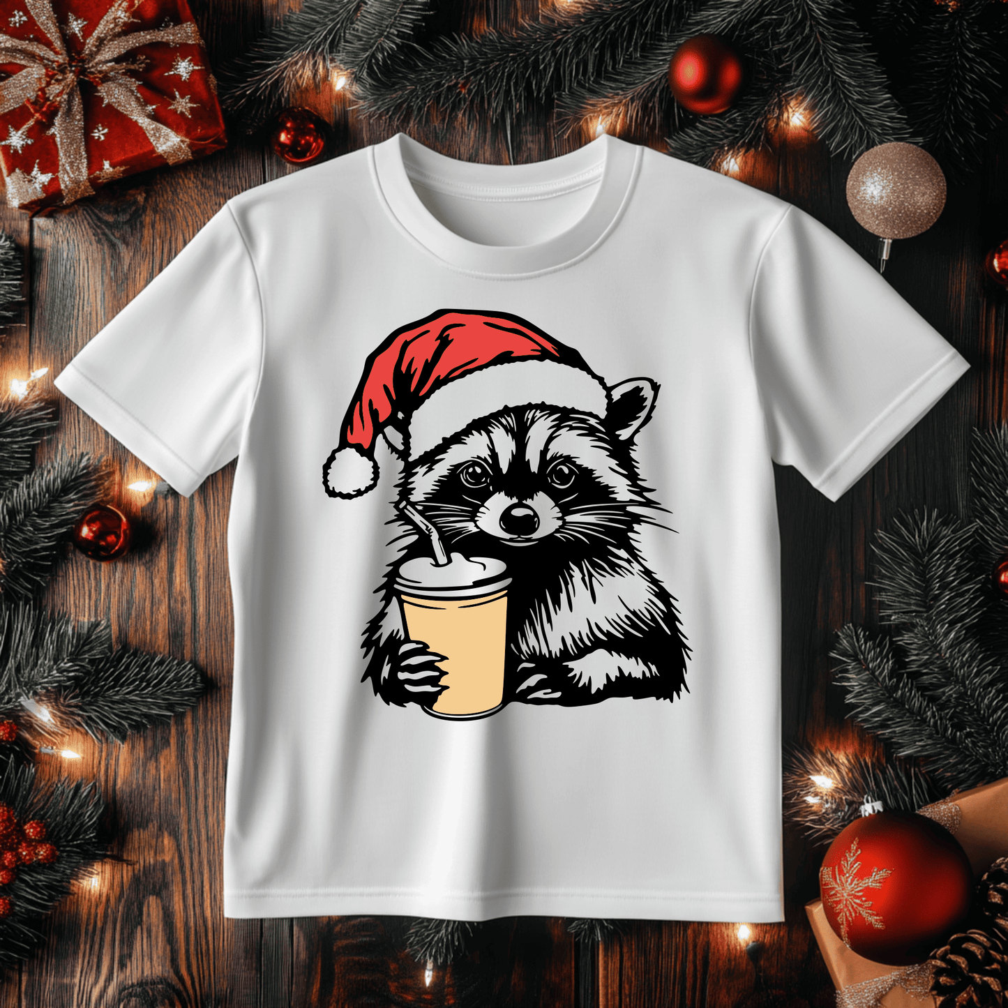 SVG Christmas Raccoon, Cutting Files for Cricut & Silhouette, PNG for Sublimation, DIY Holiday Gift, Christmas T-shirt, Best Cut files Shop