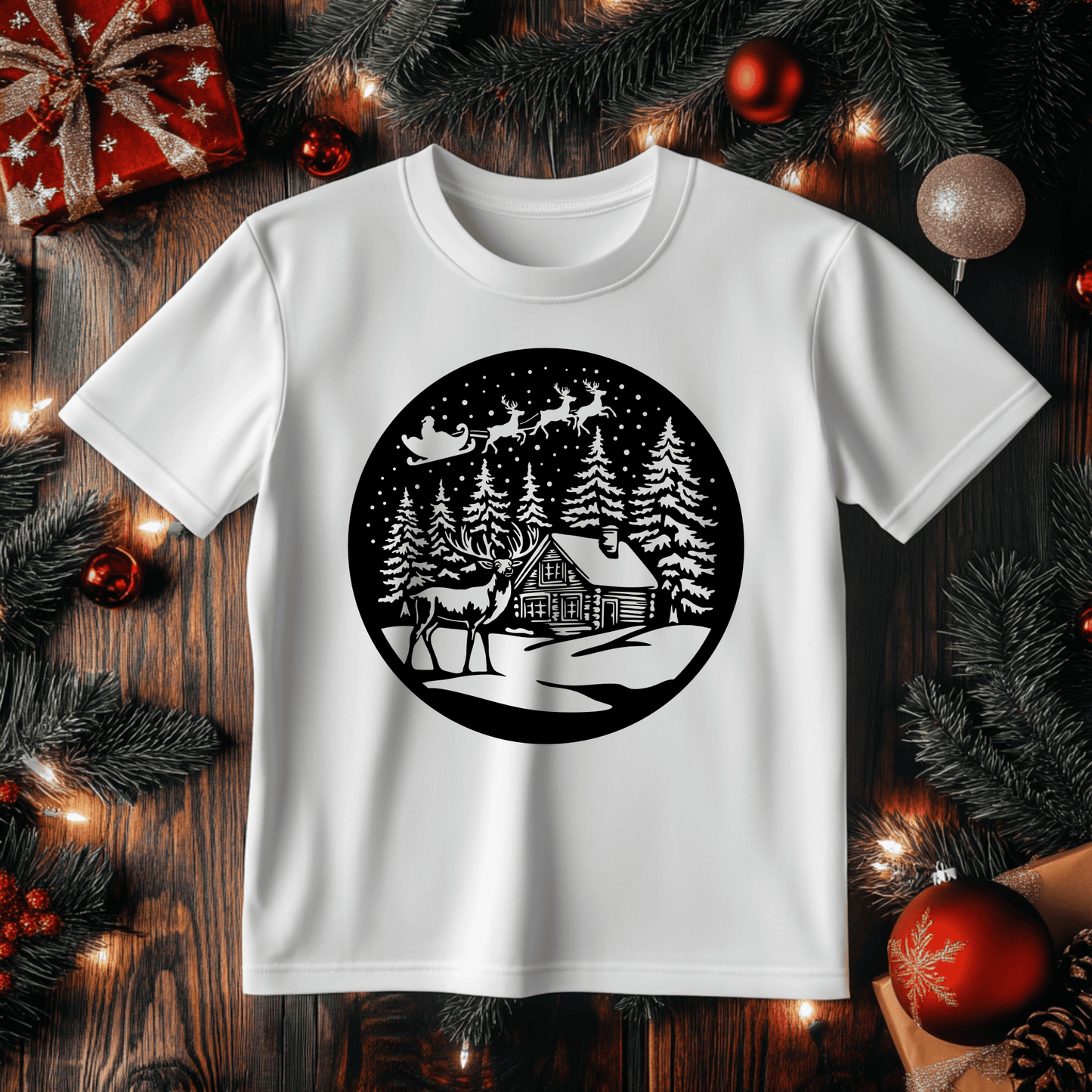 Santa's Christmas Workshop Svg, Reindeer and Scene Vector, CNC Laser Dxf, Sublimation Art for Holiday Gifts, T-shirt design