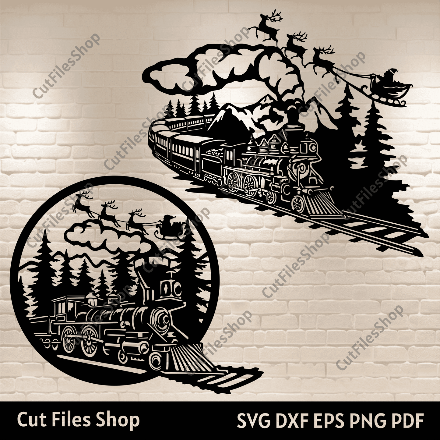 Polar Express Train SVG, Santa Sleigh Cut Files for Cricut & Glowforge, Winter Scene DXF for CNC, Christmas Train Decor, Mountain Range Dxf, Forest scene EPS