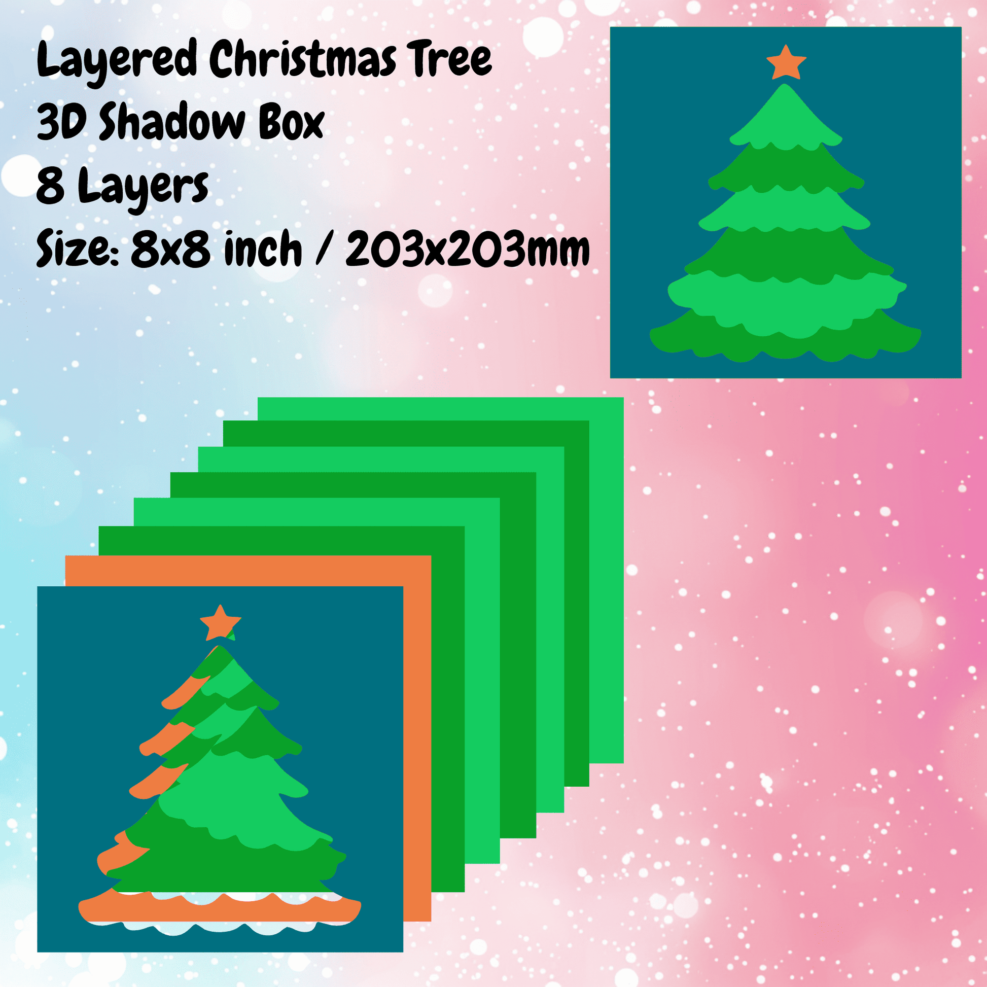 Christmas Tree 3D Layered SVG, Cricut Cutting Files, CNC DXF Template, Shadow Box Design