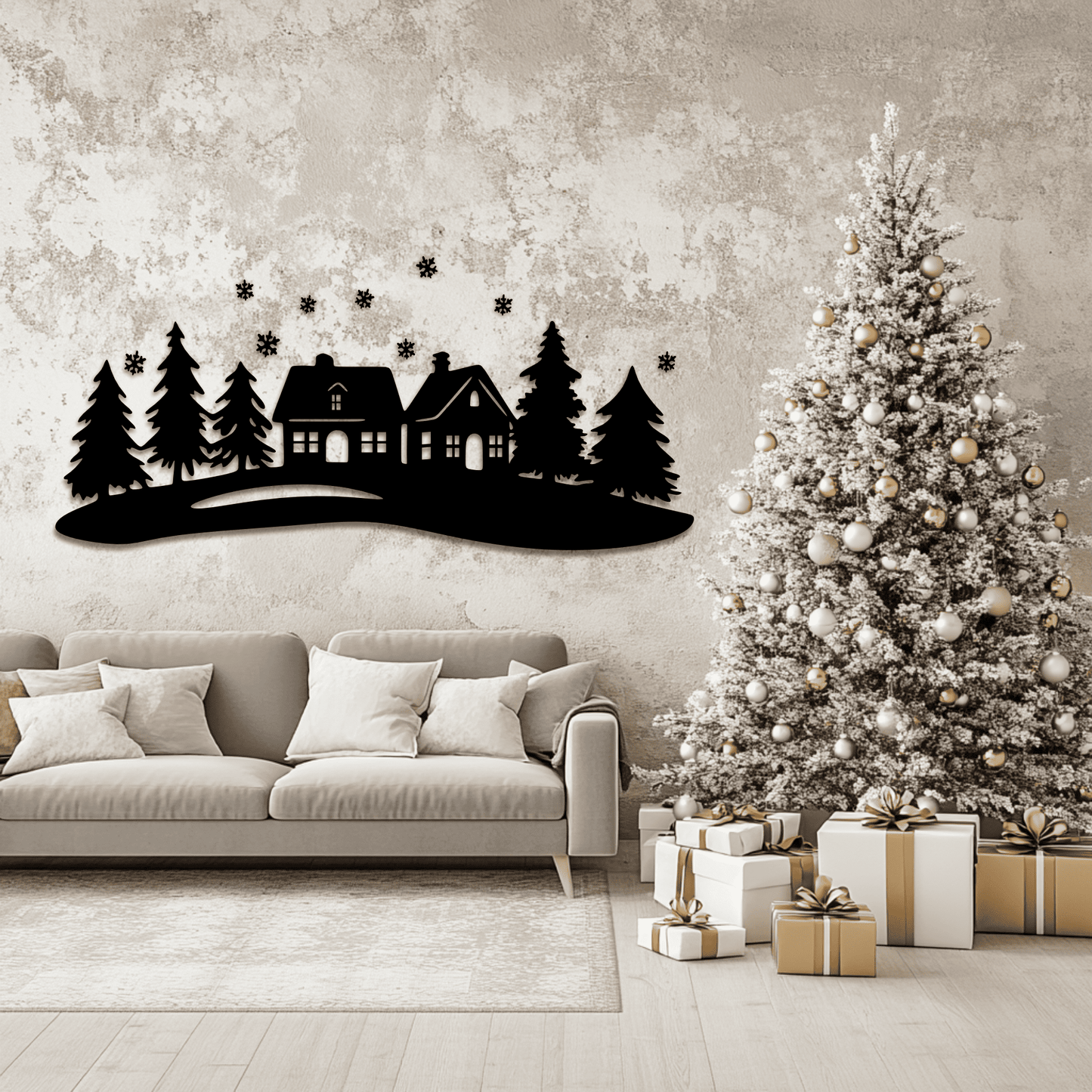 Christmas Village DXF for Laser Cutting, Sublimation Winter Scene