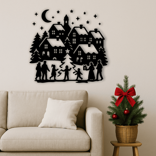 Winter town scene DXF design for CNC plasma and laser cutters