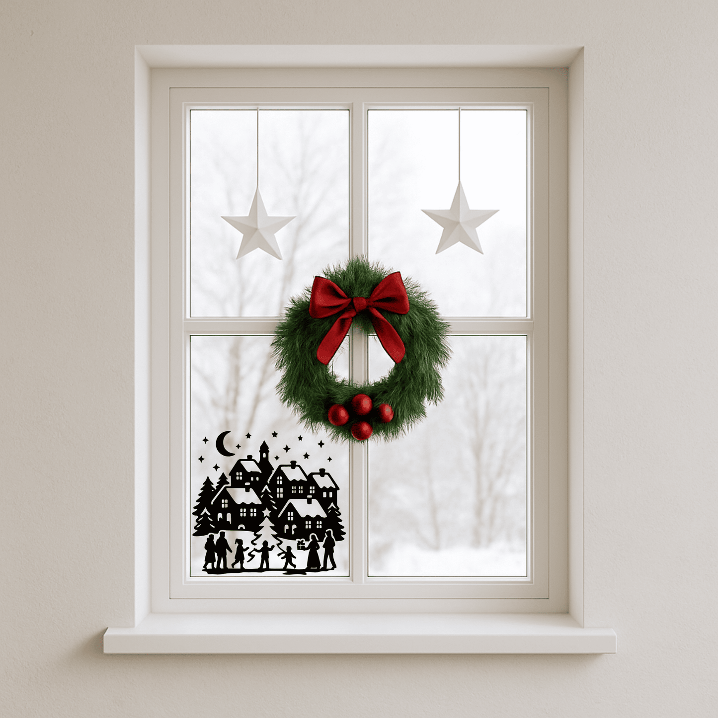 Cozy snowy village vector EPS for holiday décor and crafts