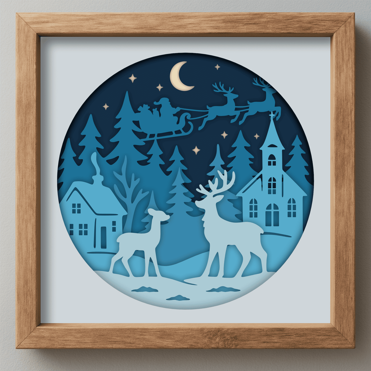 Christmas deer 3D shadow box SVG DXF PDF EPS layered template