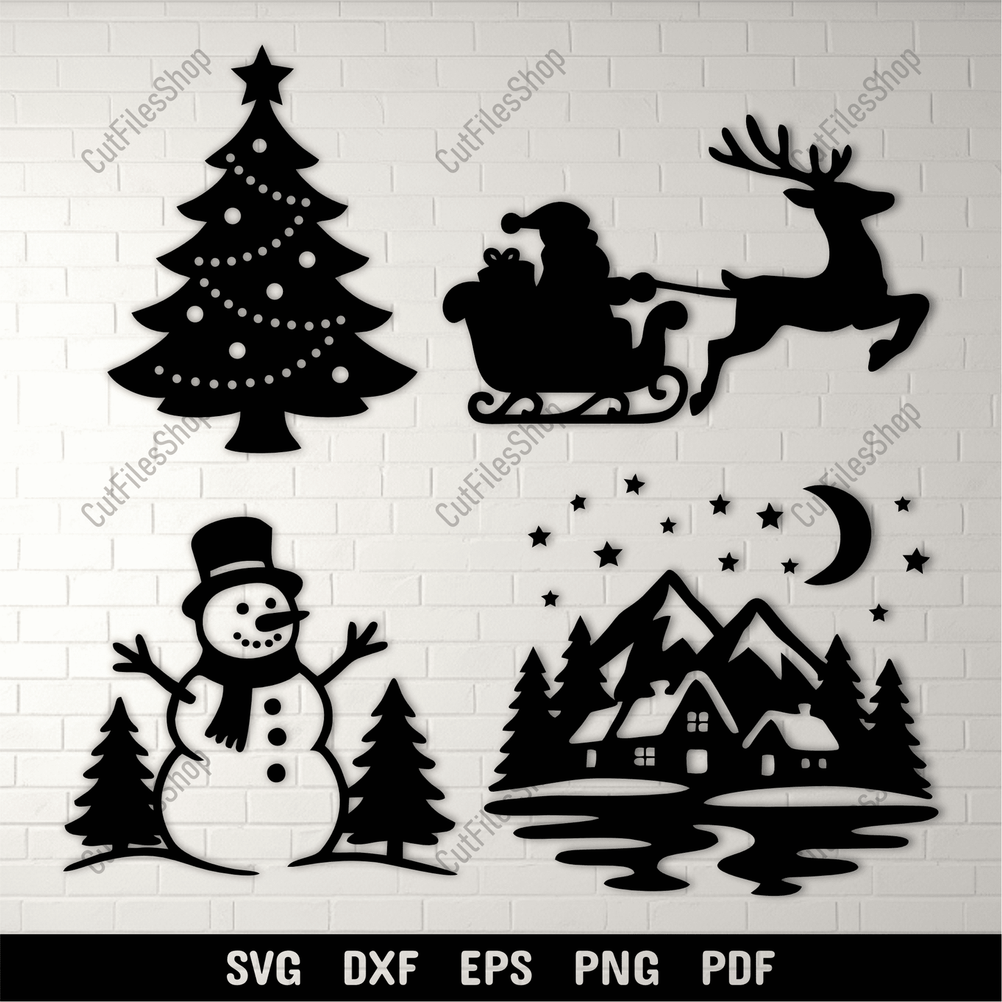 Christmas scenes SVG bundle with Santa, reindeer, and snowman