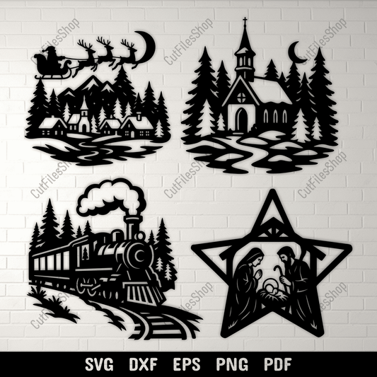 Christmas village SVG DXF PNG for CNC laser cutting