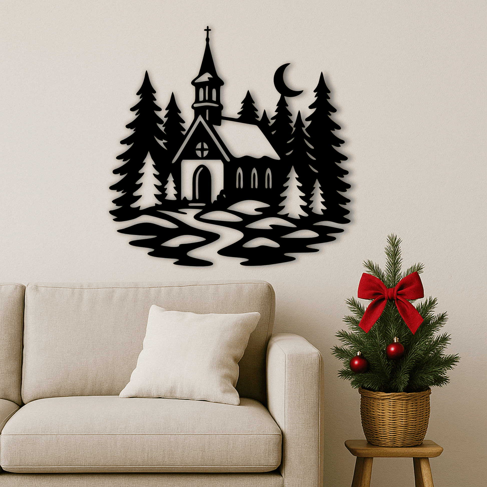 Holiday church silhouette SVG DXF PNG