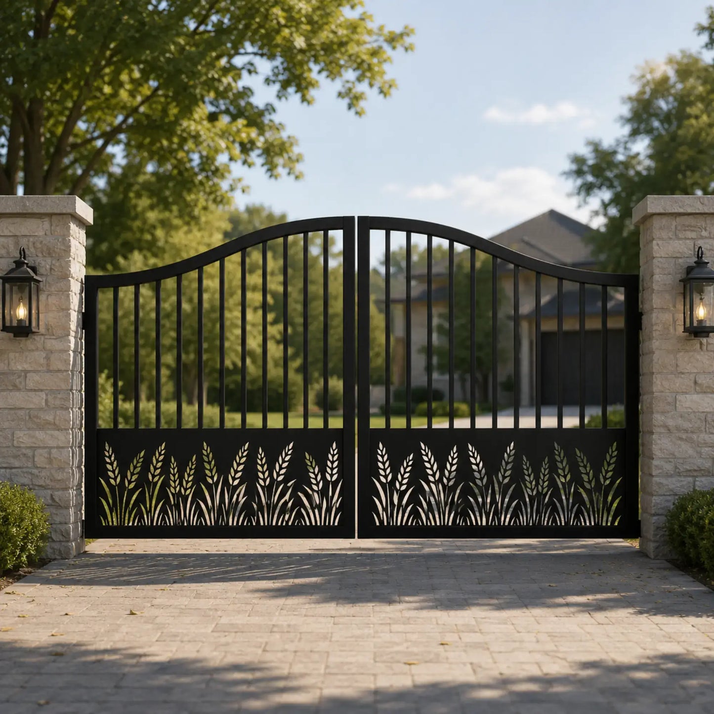 Wheat field decorative steel gate SVG for CNC plasma cutting.