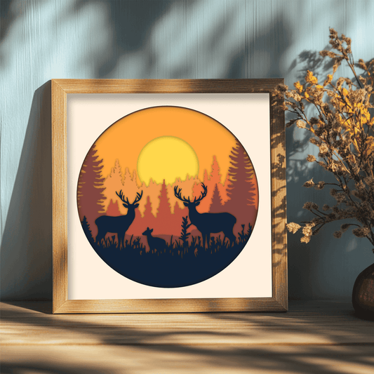 Deer Family SVG for Cricut and Laser Cutting – Layered 3D Shadow Box Design, DIY Nursery decor