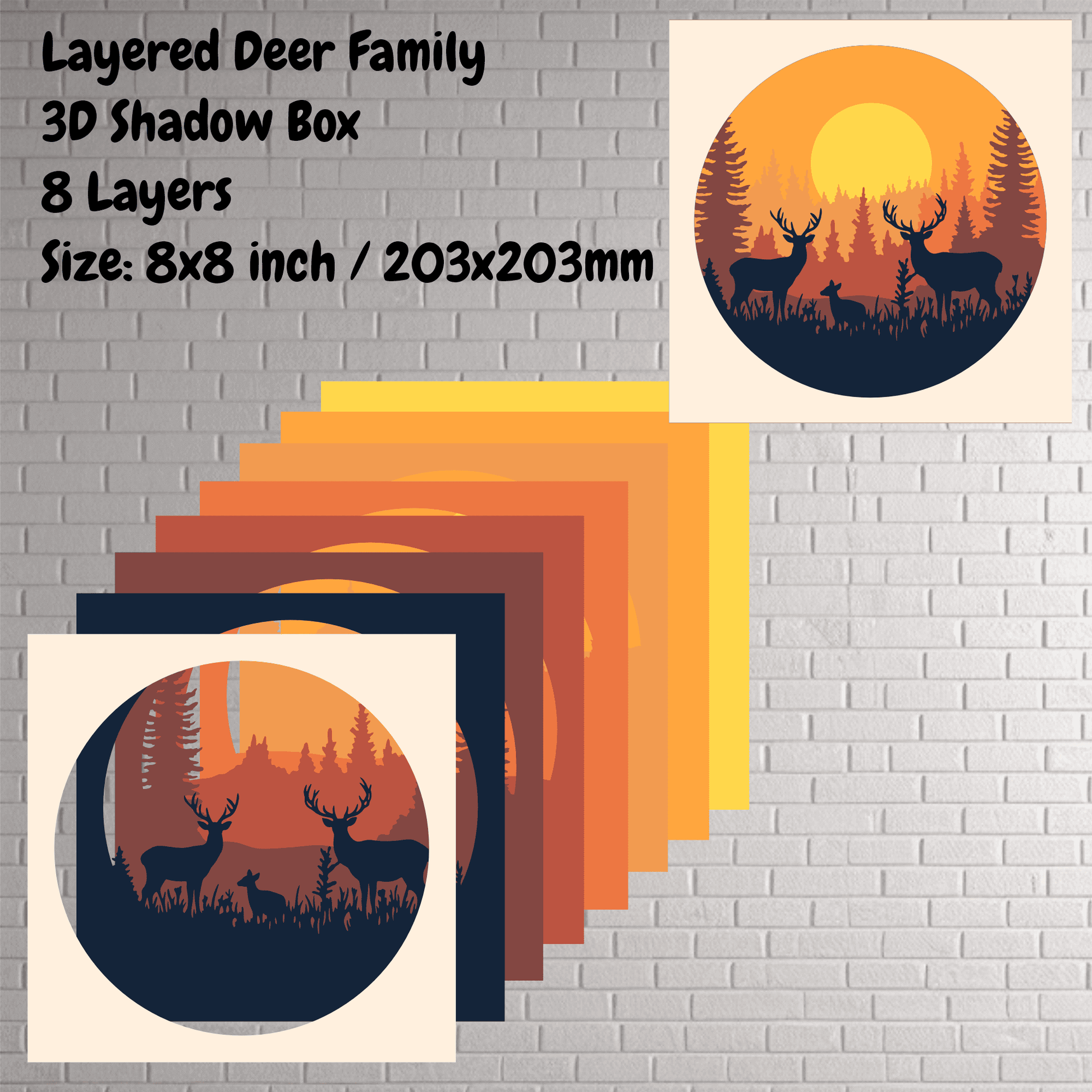 Deer Family 3D Shadow Box SVG – Multilayer Wildlife Design for Crafts