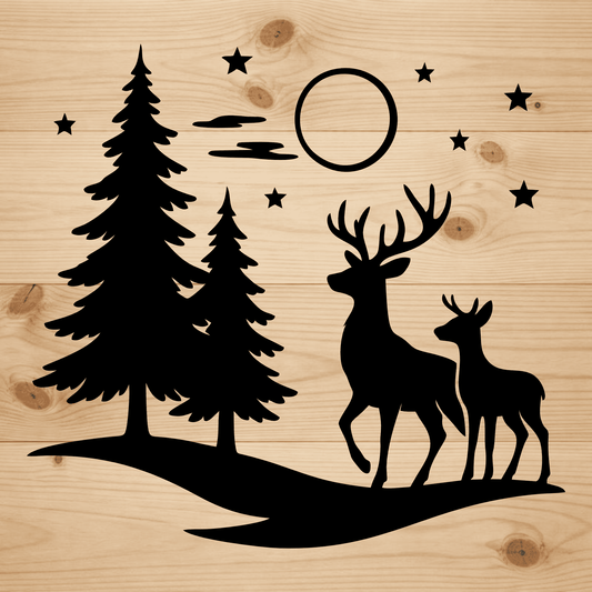 Wildlife deer forest scene SVG DXF for xTool, Silhouette and laser projects
