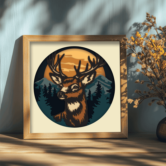 Deer head sunset mountain paper cut design for Cricut