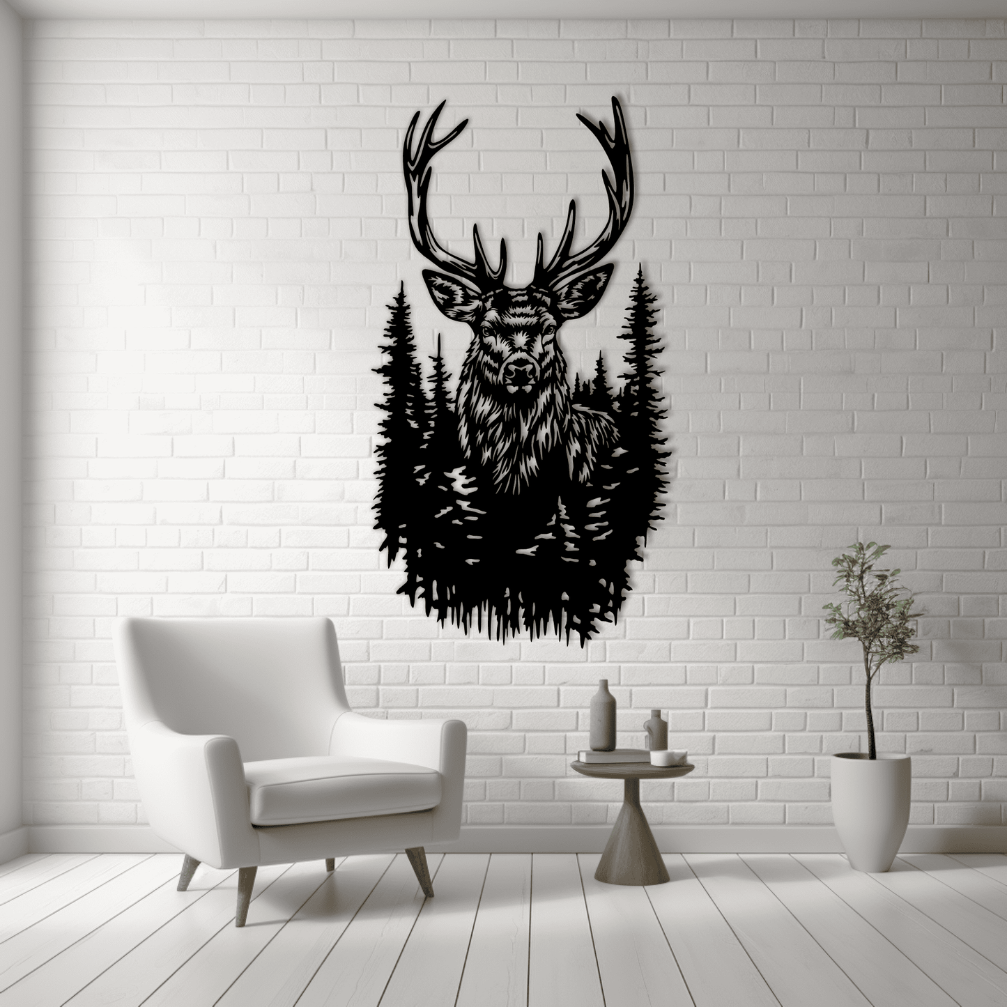 Deer in Forest CNC Design, DXF and SVG Cut Files for Vinyl, Laser, and Sublimation