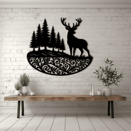Forest silhouette with deer in DXF format