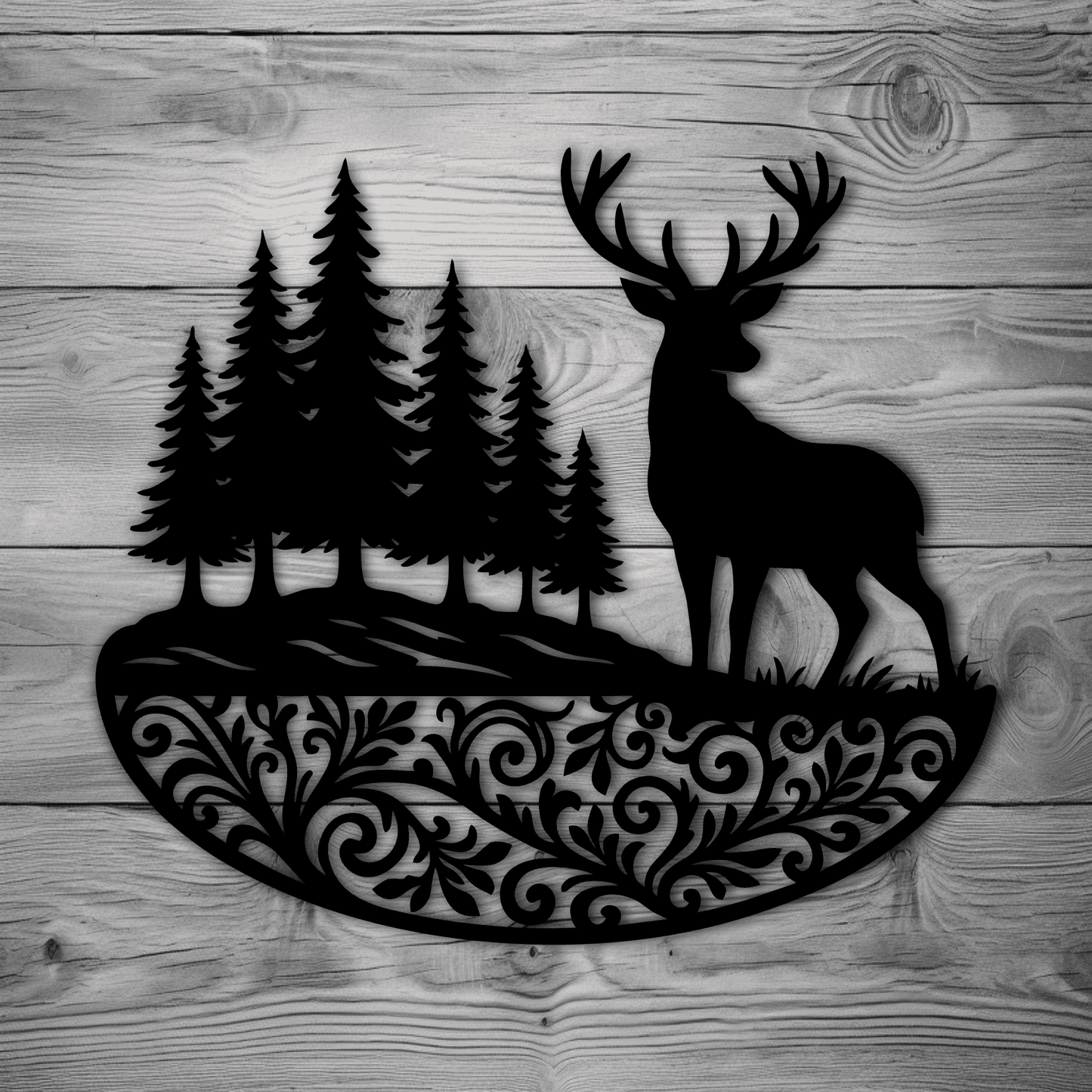 Deer in pine tree circle for engraving