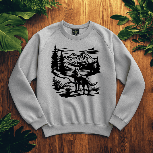 German Shepherd Mountain Scene DXF, CNC & Laser Cut Files, SVG for Cricut, DTF print for Sweatshirt