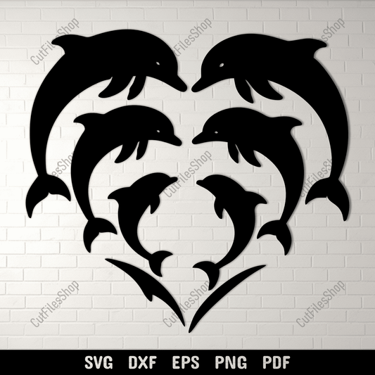 Dolphin heart SVG ocean animal cutting file for Cricut