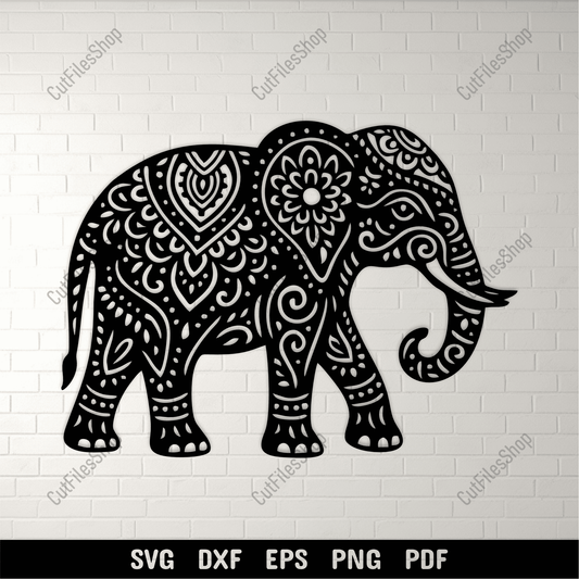 Elephant mandala SVG boho animal cutting file for Cricut