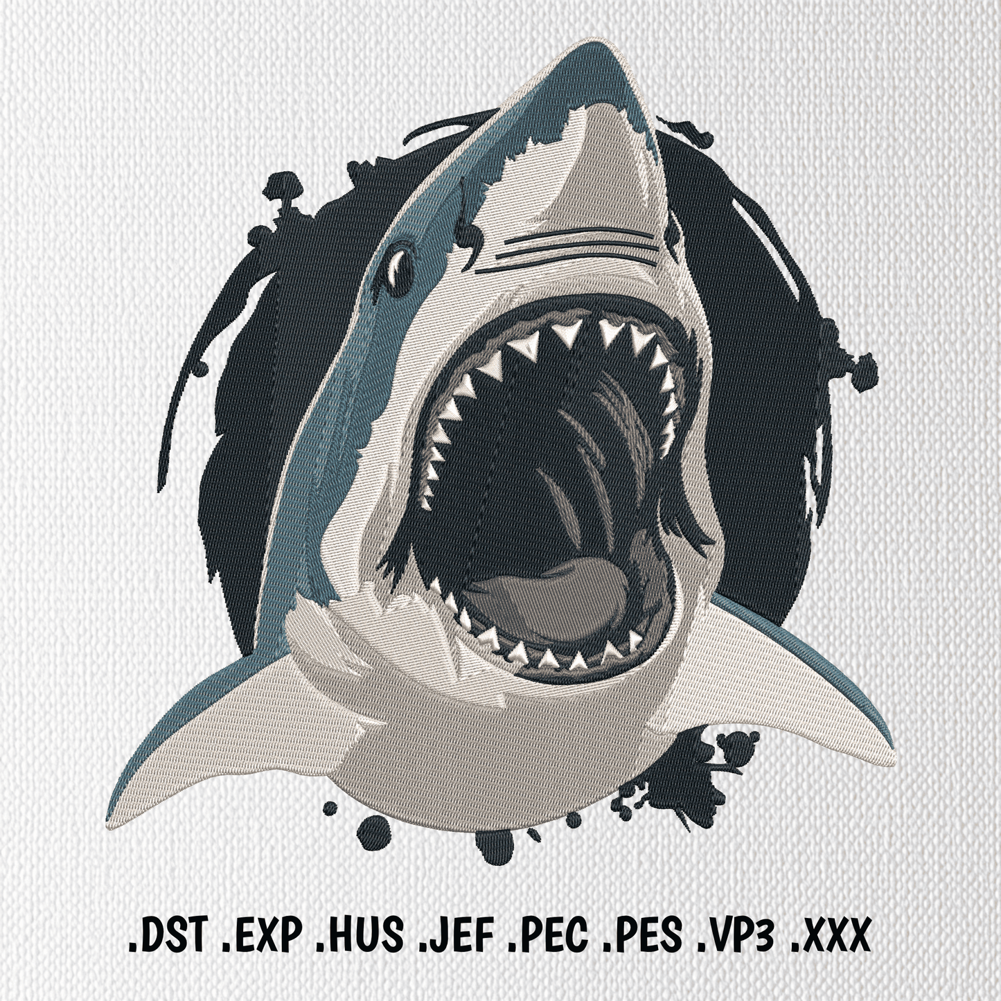 Shark embroidery design with clean machine stitches