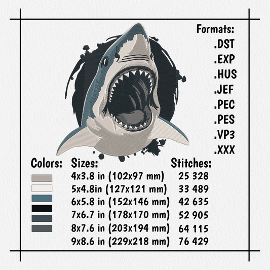 Ocean-themed shark embroidery for kids’ clothes