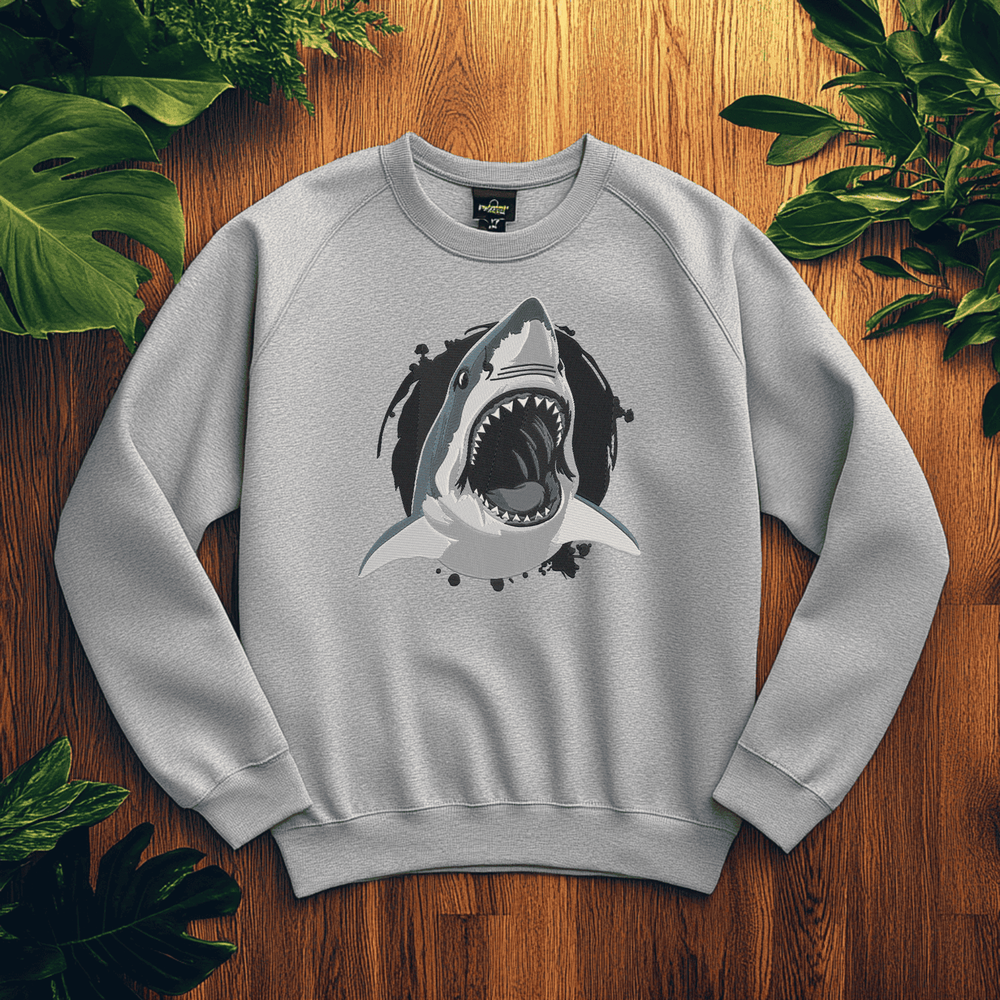 Sea life embroidery design featuring a shark